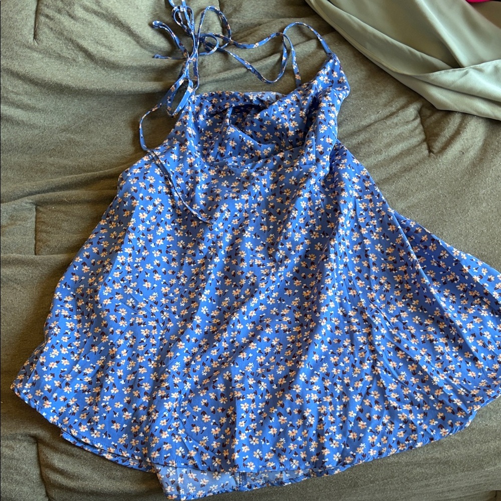 Blue Floral Spaghetti Strap Dress